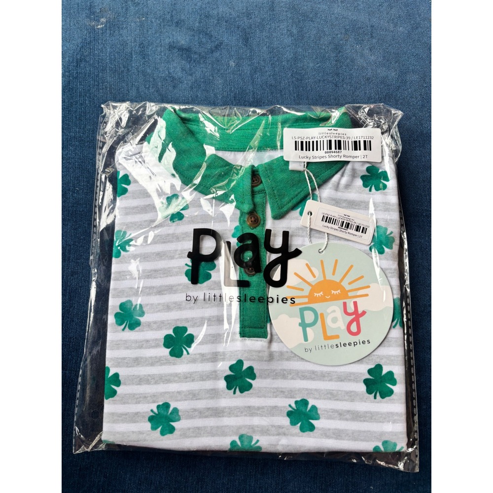 Little Sleepies Lucky Stripes Shorty Romper 2T Bamboo Green Clover